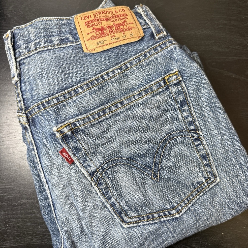 Vtg Levis 550 Boys 14reg 26x27 Blue Jeans Relaxed Straight Red Tab 100%‎ Cotton